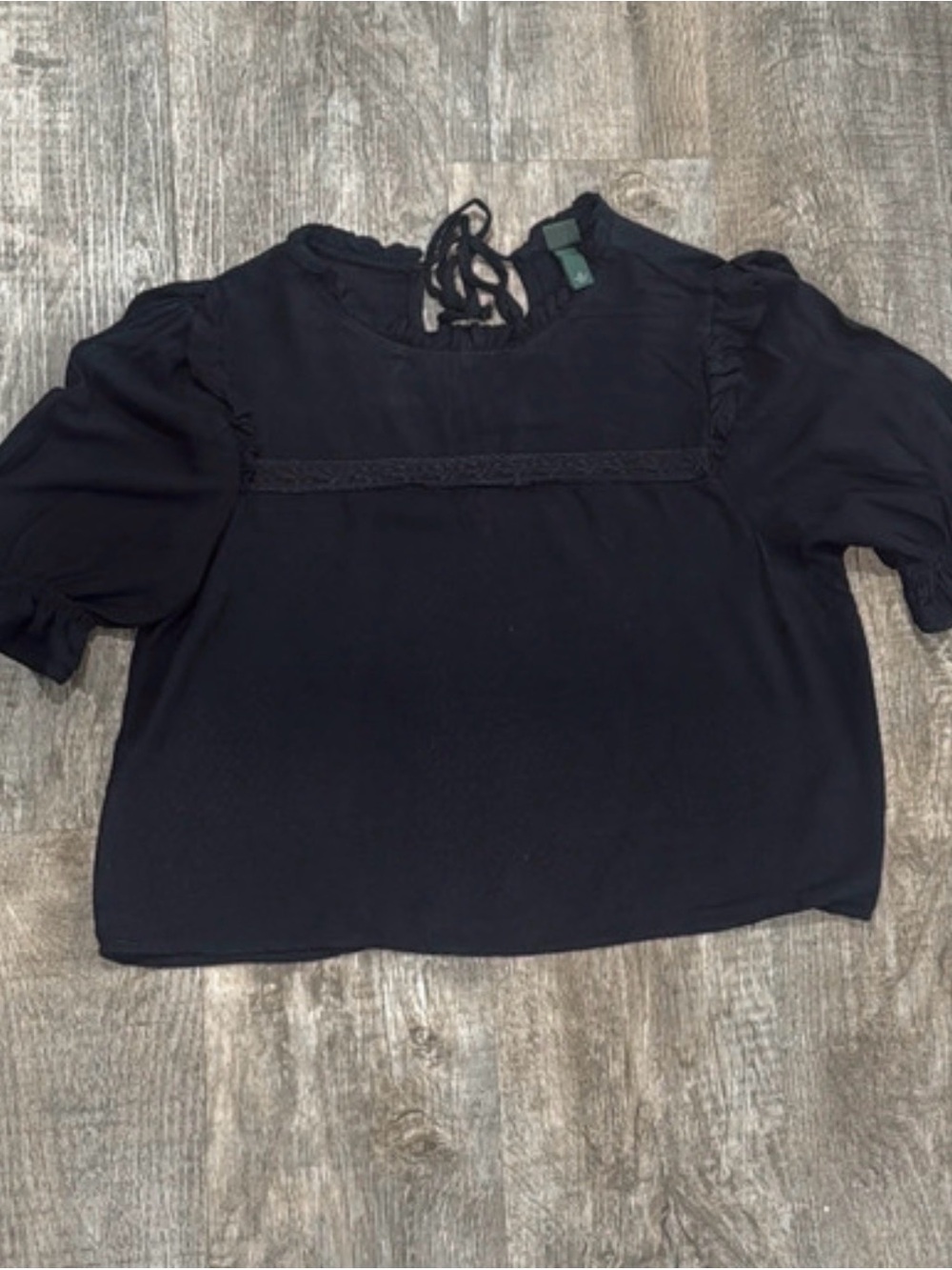 wild fable Black Short Puff Sleeve Lace-Detail Blouse